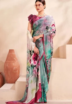 Digital Printed Crepe Silk Saree in Multicolor