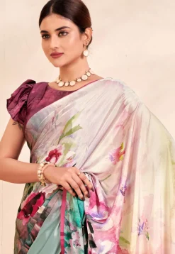 Digital Printed Crepe Silk Saree in Multicolor