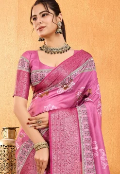 Digital Printed Crepe Silk Saree in Pink