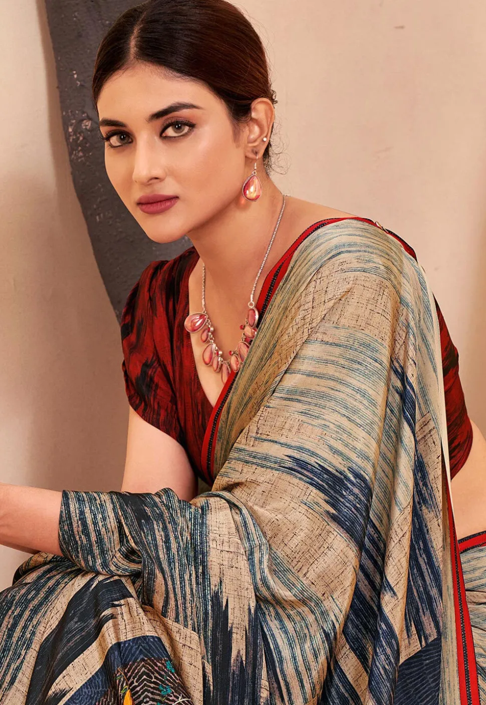 Digital Printed Crepe Silk Saree in Multicolor