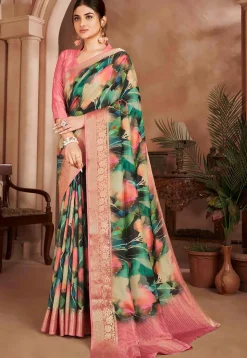 Digital Printed Crepe Silk Saree in Multicolor