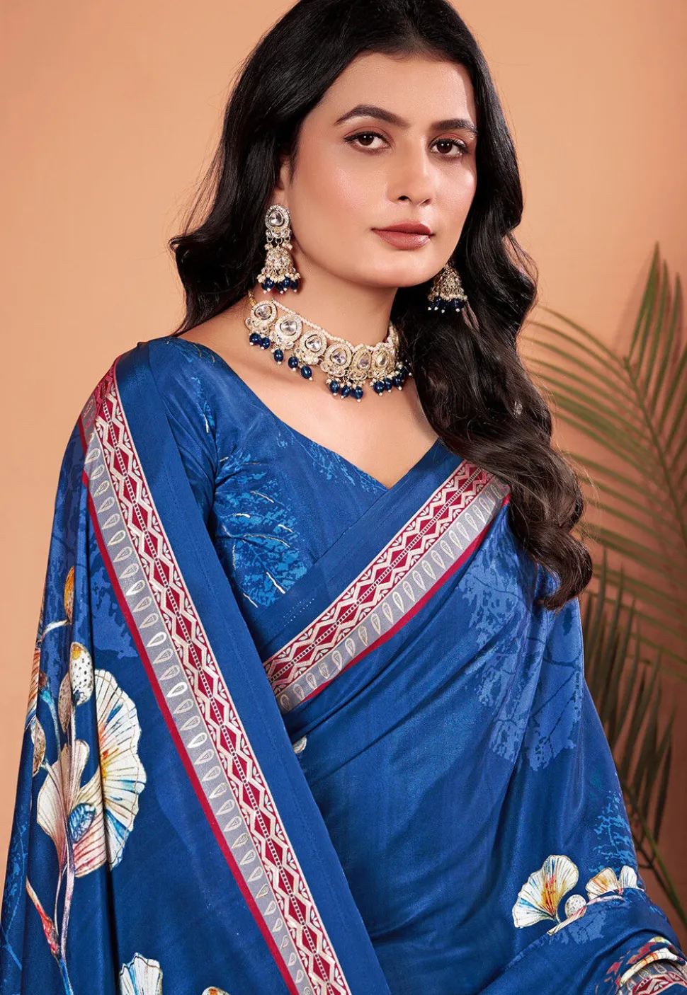 Digital Printed Crepe Silk Saree in Blue