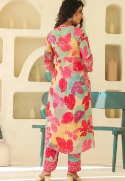 Digital Printed Crepe Straight Kurta Set in Multicolor