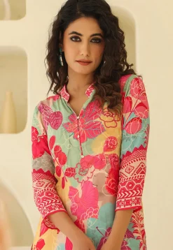Digital Printed Crepe Straight Kurta Set in Multicolor