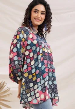 Digital Printed Crepe Top in Dark Blue