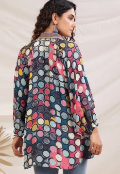 Digital Printed Crepe Top in Dark Blue