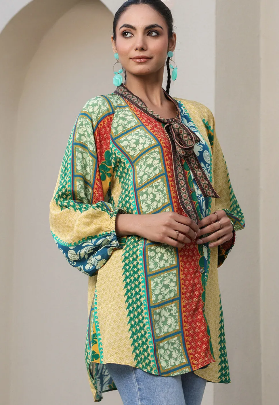 Digital Printed Crepe Top in Multicolor