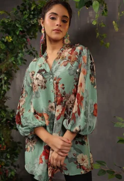 Digital Printed Crepe Tunic in Green
