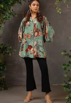 Digital Printed Crepe Tunic in Green