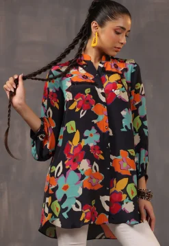Digital Printed Crepe Tunic in Black
