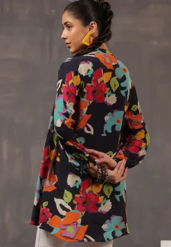 Digital Printed Crepe Tunic in Black