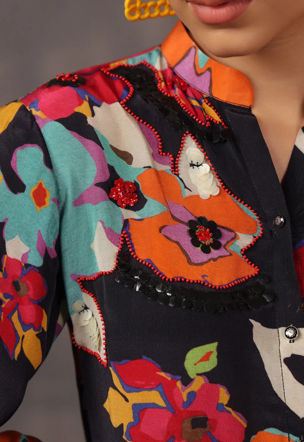 Digital Printed Crepe Tunic in Black