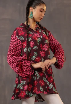 Digital Printed Crepe Tunic in Wine
