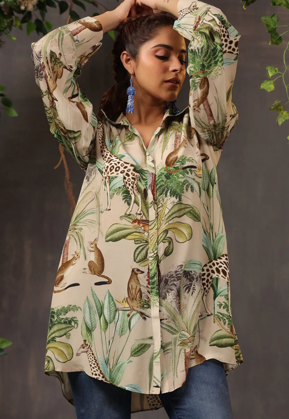 Digital Printed Crepe Tunic in Fawn