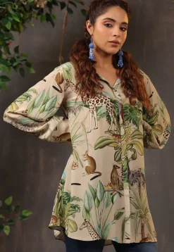 Digital Printed Crepe Tunic in Fawn