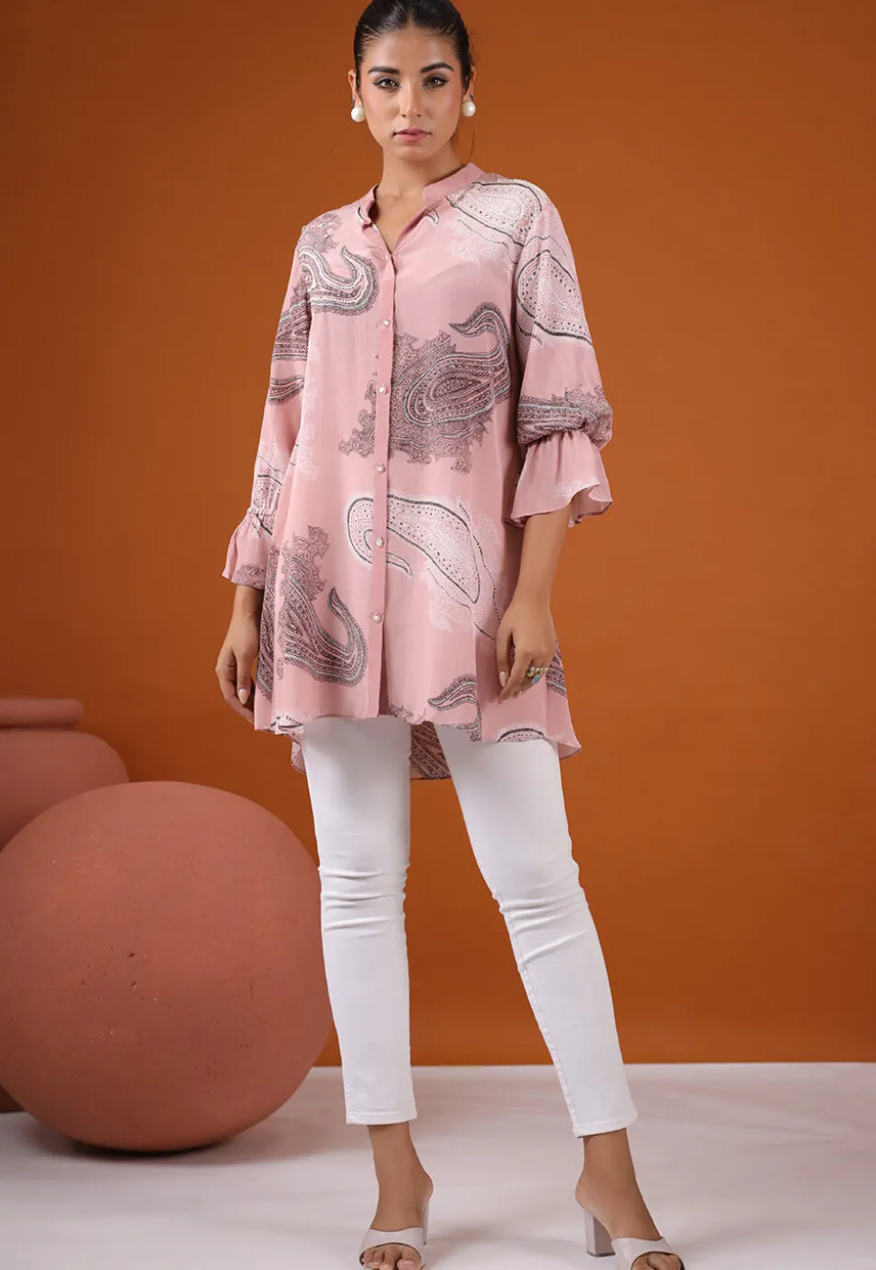Digital Printed Crepe Tunic in Light Old Rose