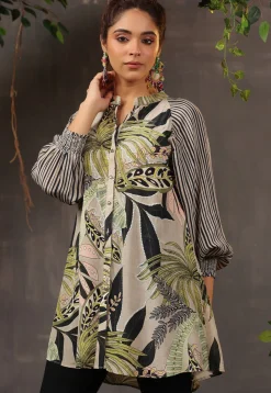 Digital Printed Crepe Tunic in Light Fawn