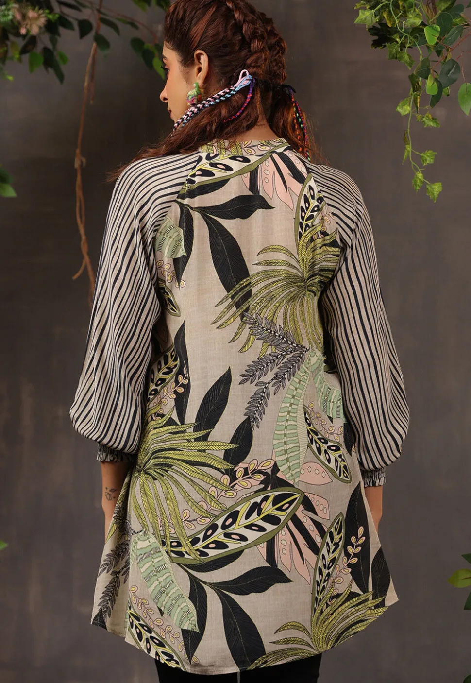 Digital Printed Crepe Tunic in Light Fawn