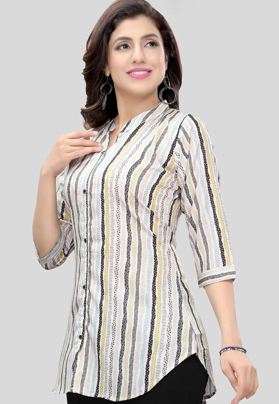Digital Printed Crepe Tunic in White
