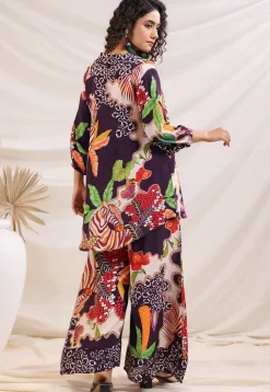 Digital Printed Crepe Tunic Set in Violet