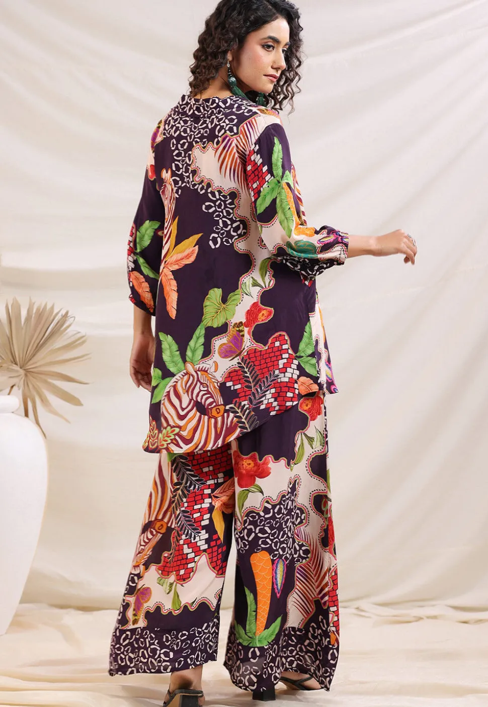 Digital Printed Crepe Tunic Set in Violet