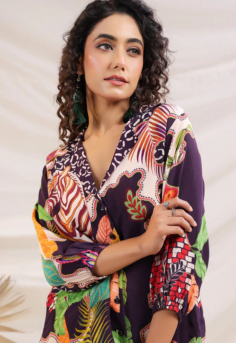 Digital Printed Crepe Tunic Set in Violet