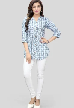 Digital Printed Crepe Tunic in White