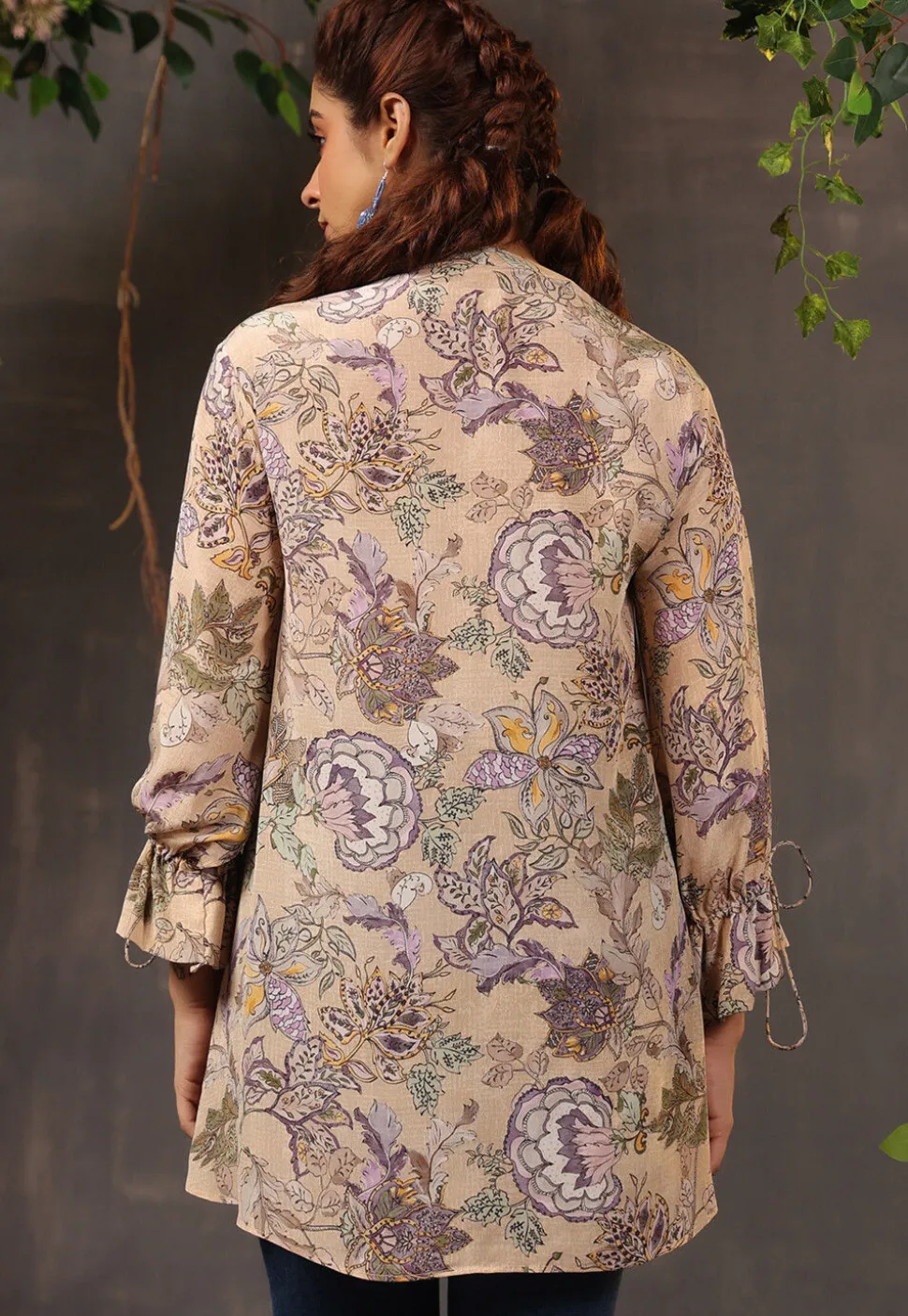 Digital Printed Crepe Tunic in Light Beige