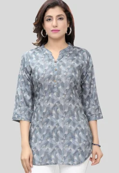 Digital Printed Crepe Tunic in Grey