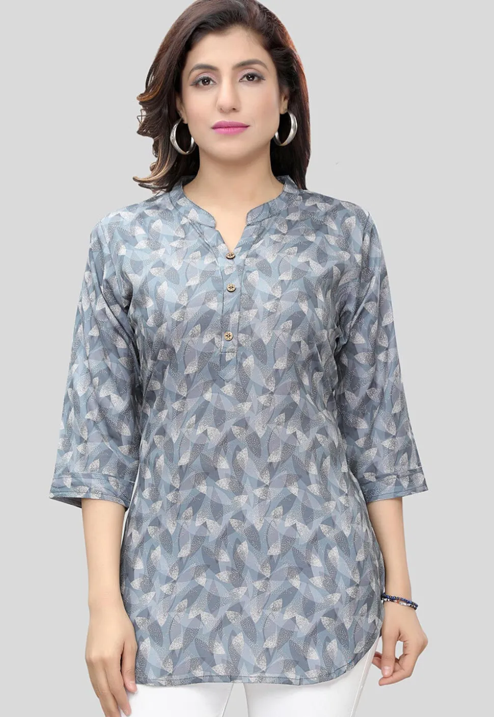 Digital Printed Crepe Tunic in Grey