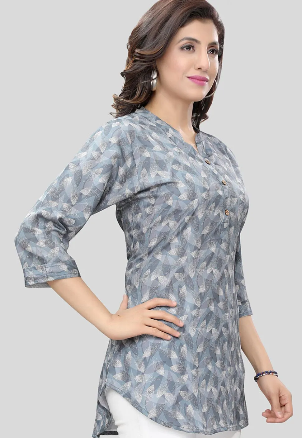 Digital Printed Crepe Tunic in Grey