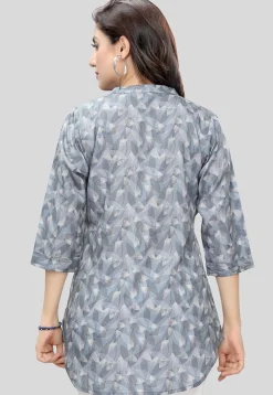 Digital Printed Crepe Tunic in Grey
