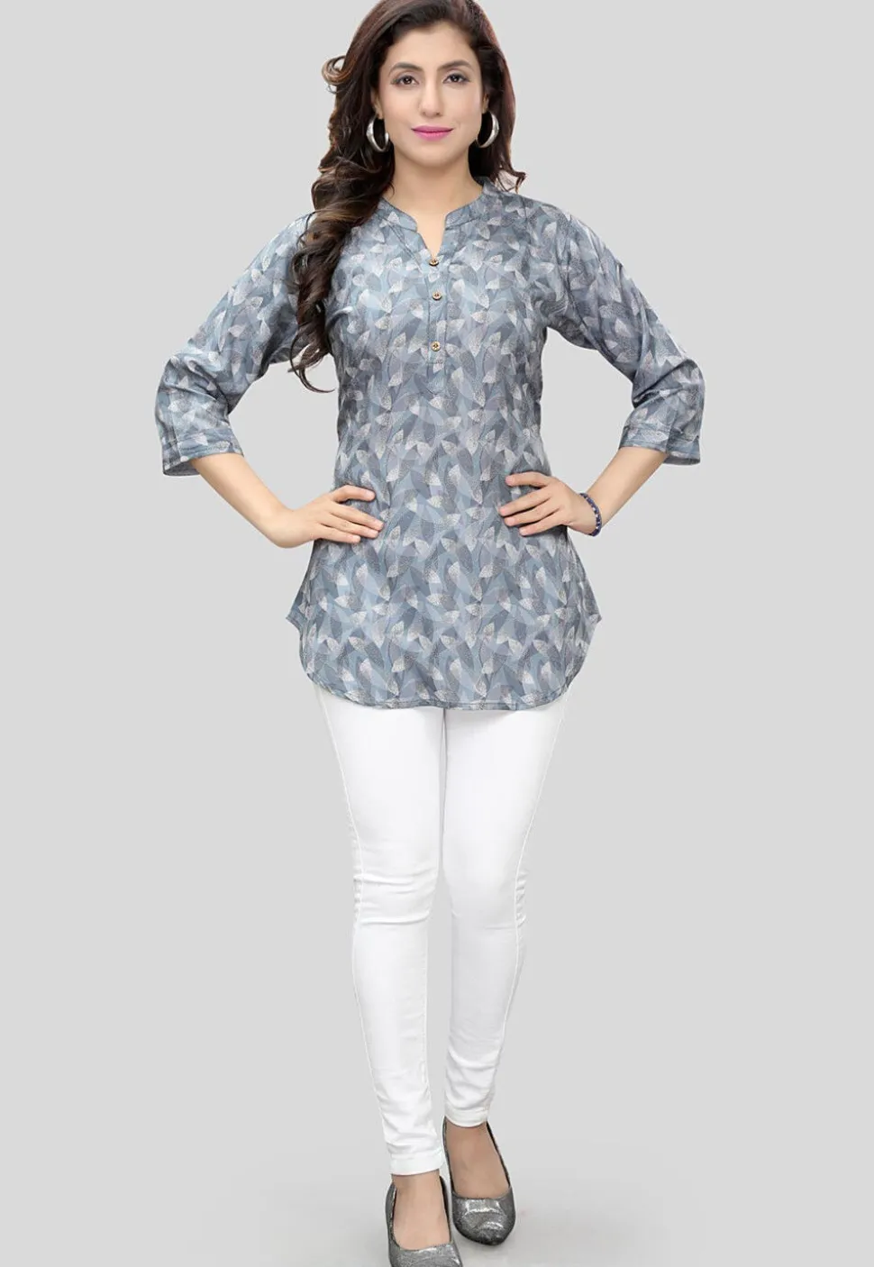 Digital Printed Crepe Tunic in Grey