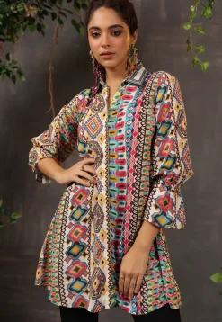 Digital Printed Crepe Tunic in Multicolor