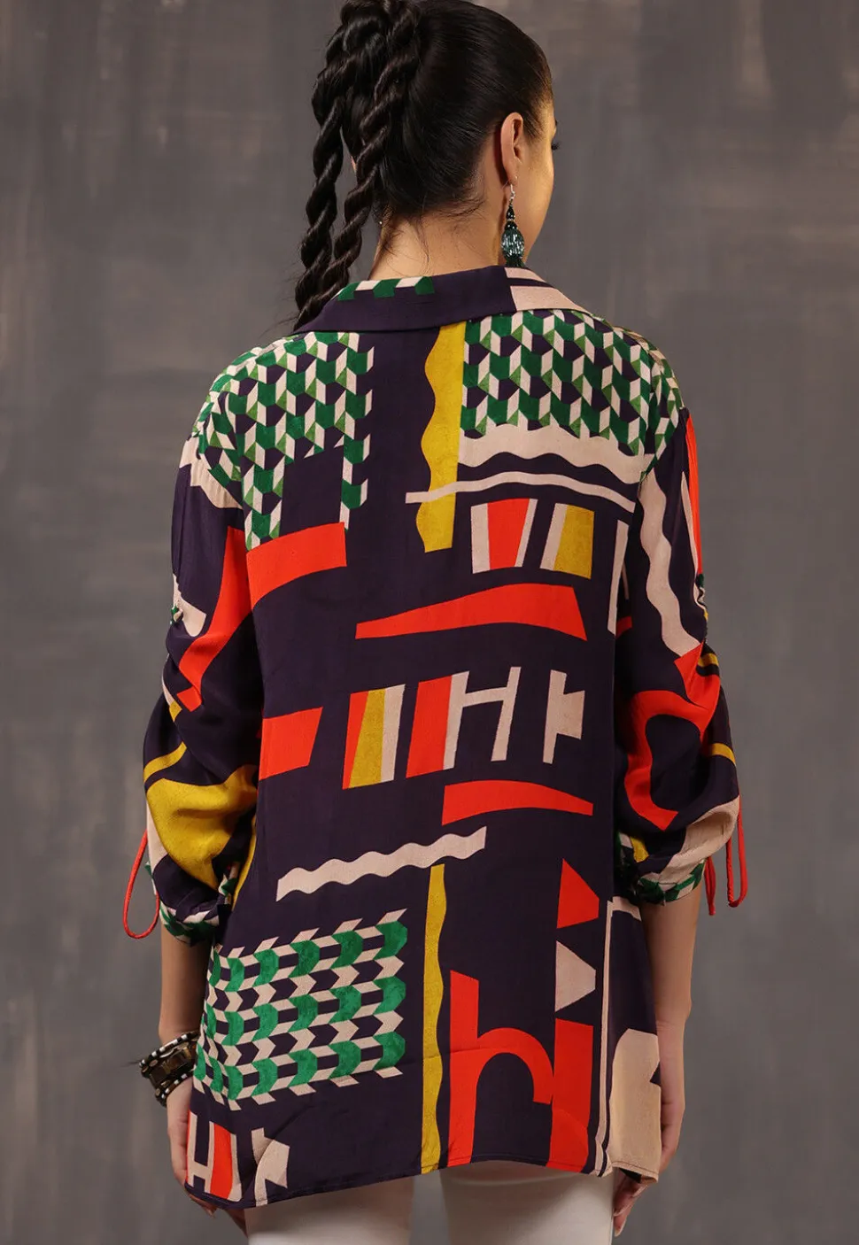 Digital Printed Crepe Tunic in Black