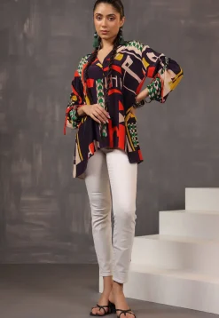 Digital Printed Crepe Tunic in Black
