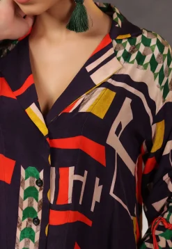 Digital Printed Crepe Tunic in Black