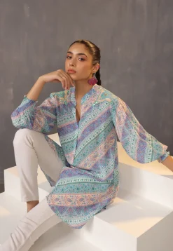 Digital Printed Crepe Tunic in Multicolor