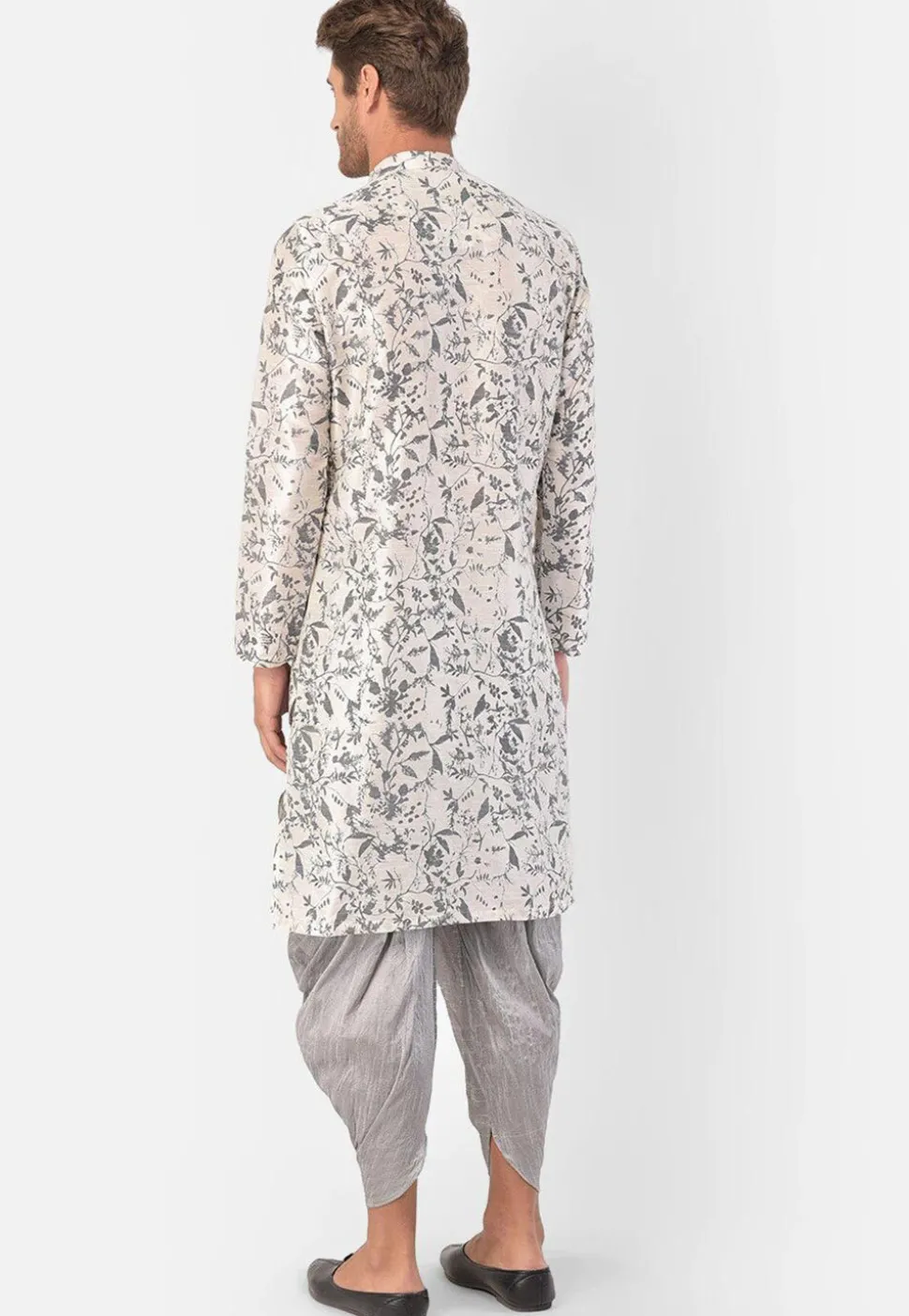 Digital Printed Dupion Silk Dhoti Kurta in Off White