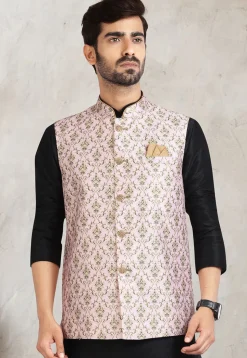 Digital Printed Dupion Silk Kurta Set in Black