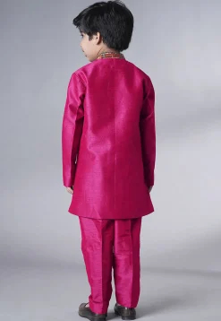 Digital Printed Dupion Silk Sherwani in Fuchsia