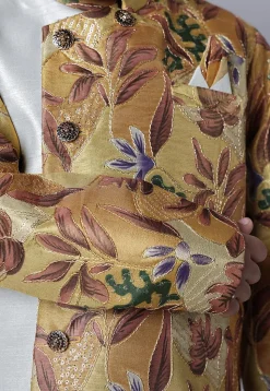 Digital Printed Dupion Silk Sherwani Set in Beige