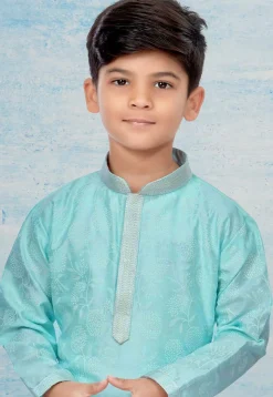 Digital Printed Dupion Silk Kurta Set in Sky Blue