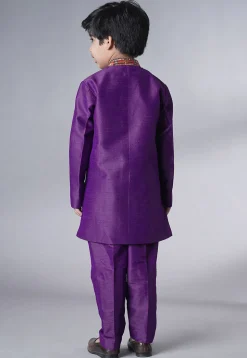 Digital Printed Dupion Silk Sherwani in Dark Purple