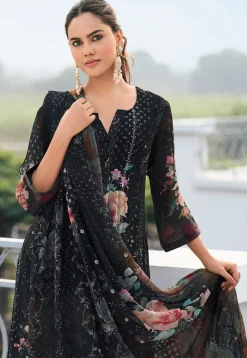 Digital Printed Georgette Scalloped Pakistani Suit in Black