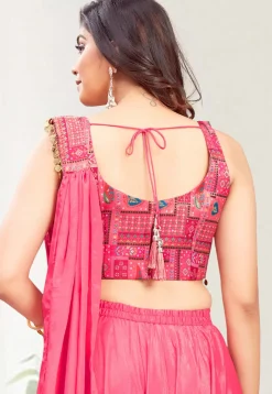 Digital Printed Georgette Crop Top Set in Pink