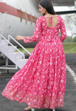 Digital Printed Georgette Gown in Pink