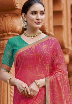 Digital Printed Georgette Saree in Pink