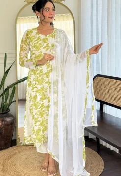 Digital Printed Georgette Pakistani Suit in Off White