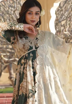 Digital Printed Georgette Silk Abaya Style Suit in Dark Green